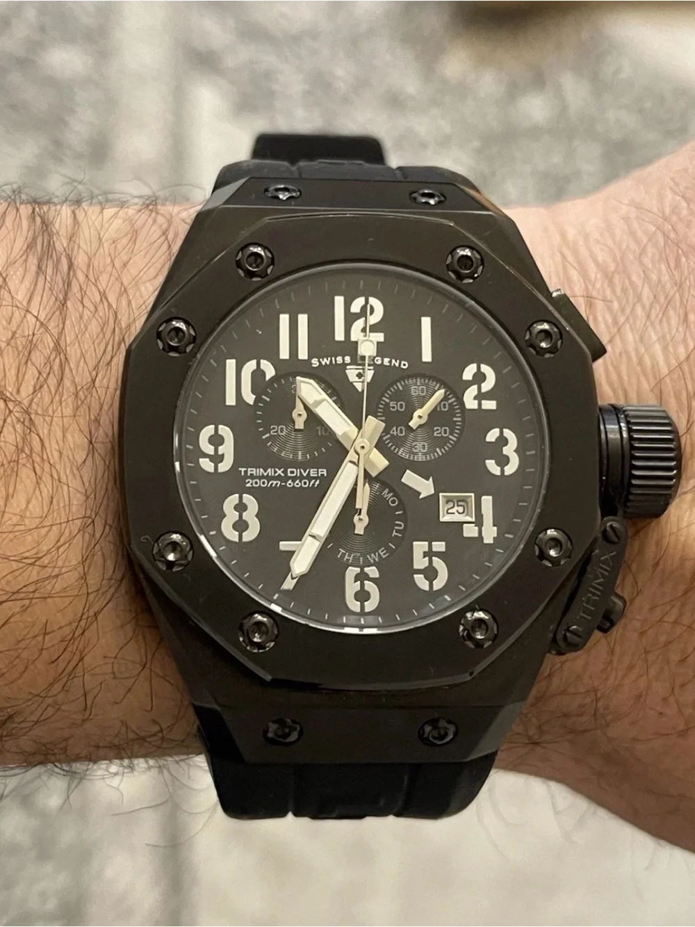 Swiss Legend Trimix Diver Men's Black Chronograph Watch 46mm 20ATM 660ft Date